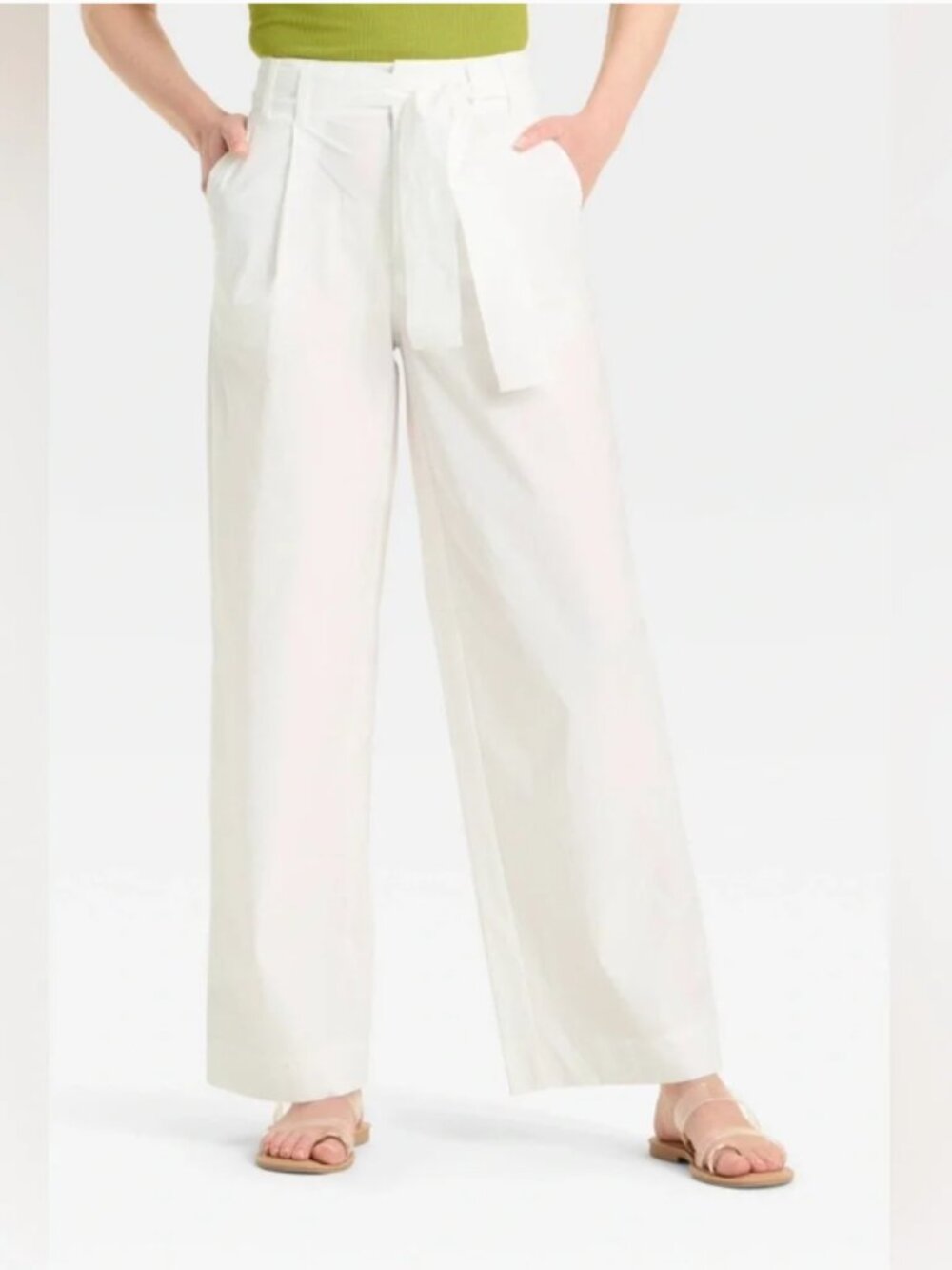 Women's High-Rise Wide Leg Poplin Trousers - A New Day™ White - Size 4
